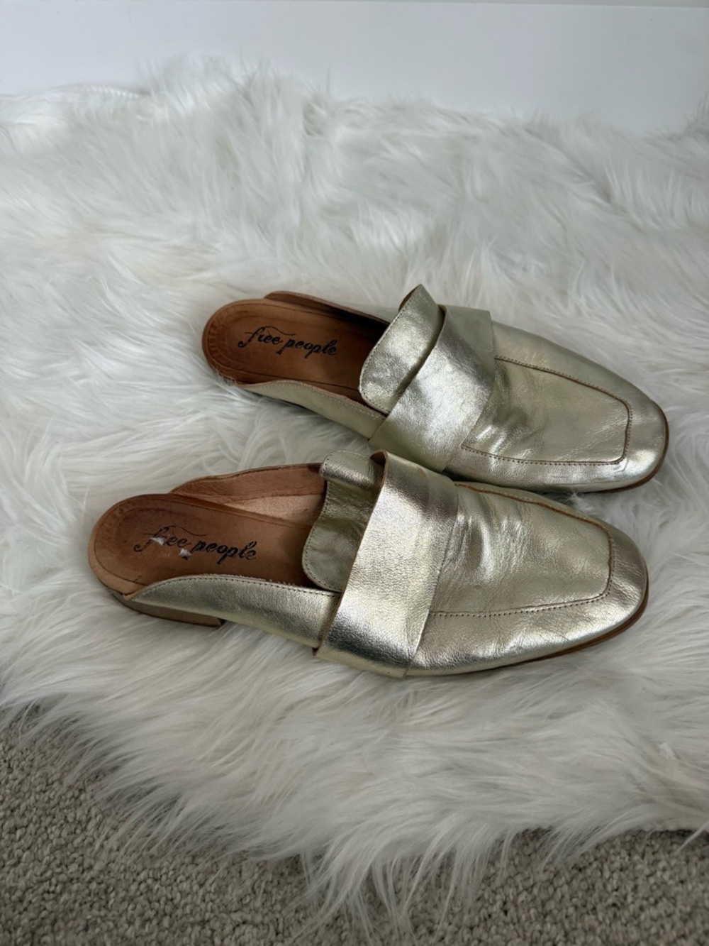 Free People Metallic Gold Mule Loafers